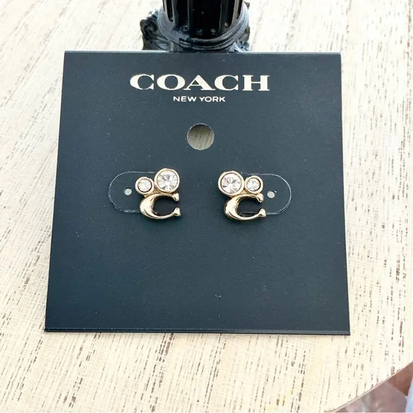🆕 Coach Signature “C” Earrings with Rhinestones - Picture 3 of 4